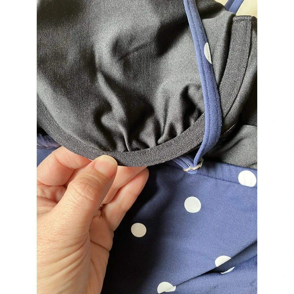 Lands' End Sz 12 Tankini Top Navy Blue Polka Dot Unlined‎ Underwire Support